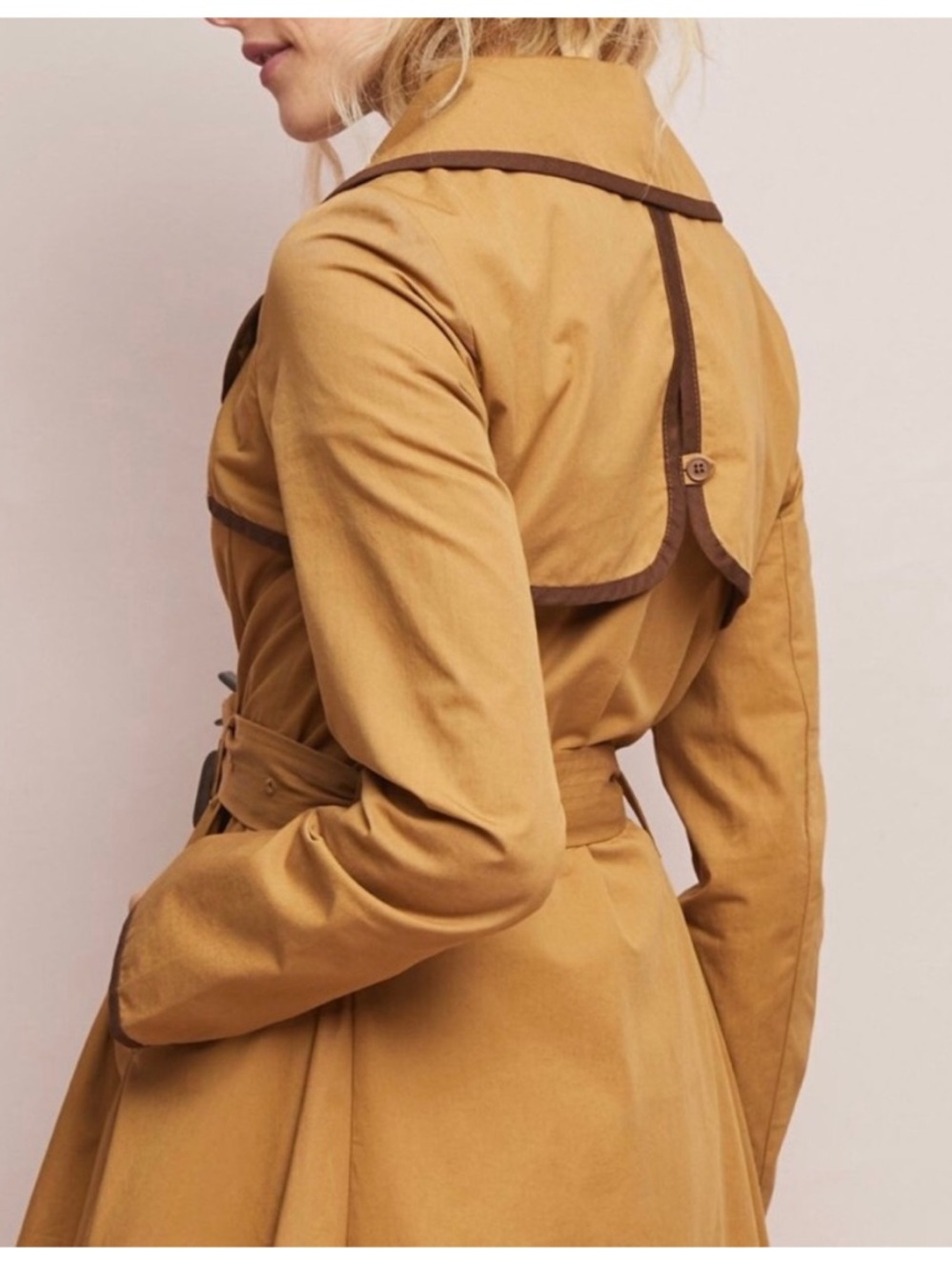 ETT:TWA Anthropologie Marley Trench Coat Tan Double Breasted Belted Swing 2 - Picture 13 of 14